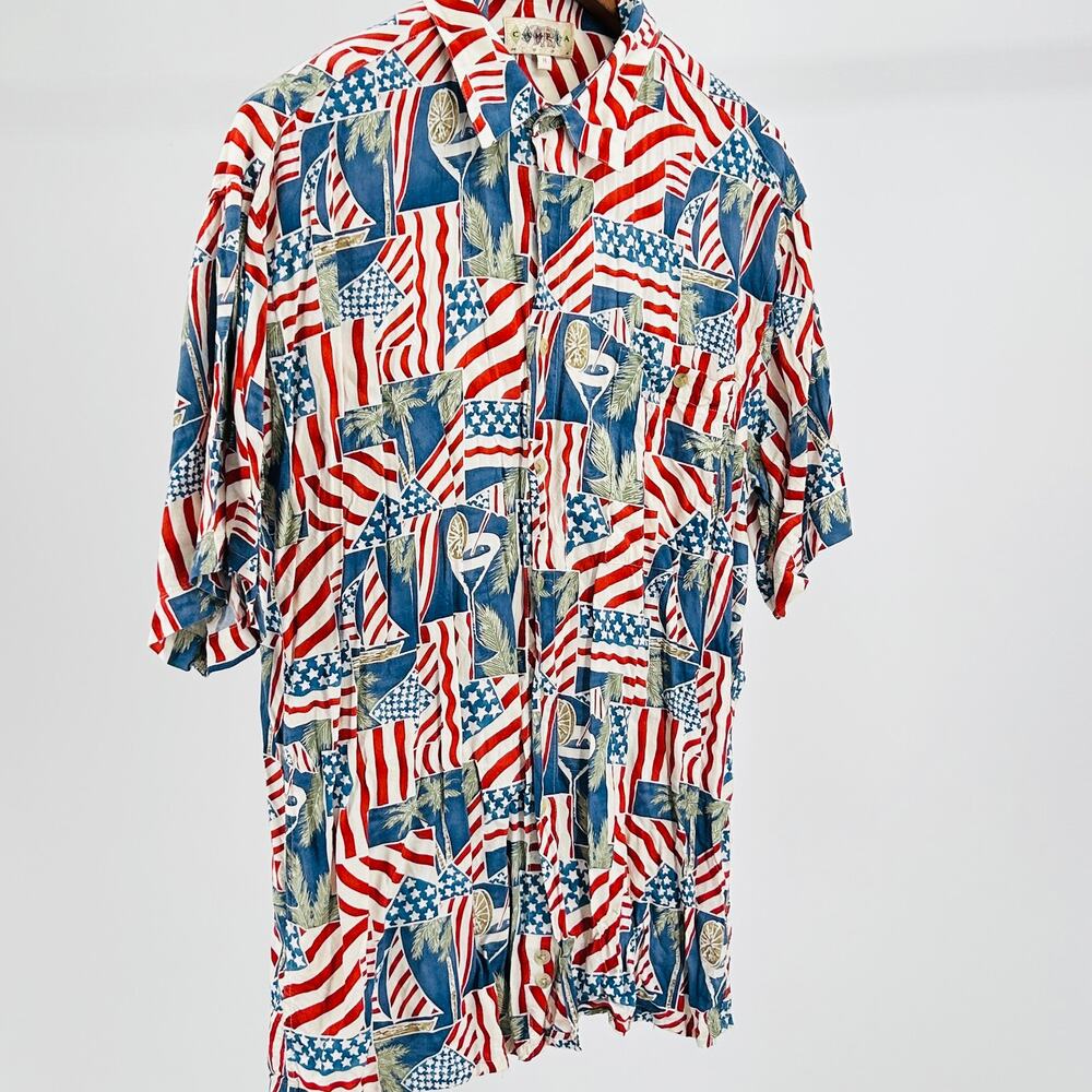 Vintage 90s Compra Moda Red White Blue Patriotic Flag Shirt